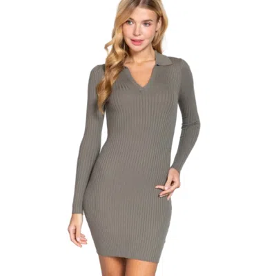 Fashnzfab Long Sleeve V-neck Sweater Rib Mini Dress In Green