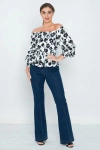 FASHNZFAB LONG SLEEVES OFF SHOULDER NECKLINE PRINTED SHIRT