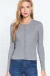 Fashnzfab Long Slv Crew Neck Basic Cardigan In Grey
