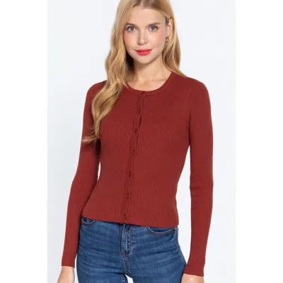 Fashnzfab Long Slv Crew Neck Basic Cardigan In Red