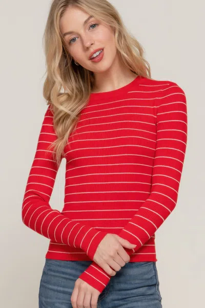 Fashnzfab Long Slv Crew Neck Stripe Sweater In Red