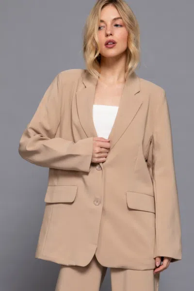 Fashnzfab Long Slv Front Button Closure Blazer In Beige