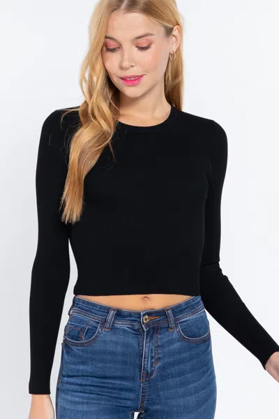Fashnzfab Long Slv Open Back Sweater Top In Black