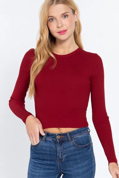 Fashnzfab Long Slv Open Back Sweater Top In Pink