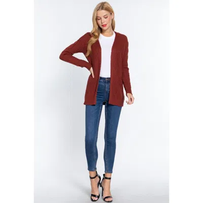 Fashnzfab Long Slv Open Front Sweater Cardigan In Red