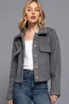 Fashnzfab Long Slv Teddy Fleece Short Jacket In Grey