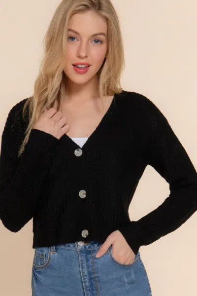 Fashnzfab Long Slv V-neck Sweater Cardigan In Black