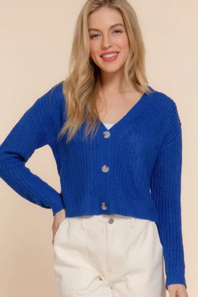 Fashnzfab Long Slv V-neck Sweater Cardigan In Blue