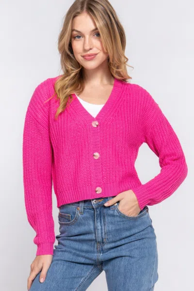 Fashnzfab Long Slv V-neck Sweater Cardigan In Pink