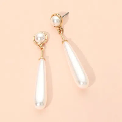 Fashnzfab Long Teardrop Pearl Drop Earrings In Gold