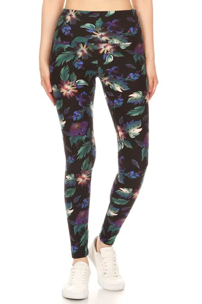 Fashnzfab Long Yoga Style Banded Lined Floral Printed Knit Legging With High Waist In Multi