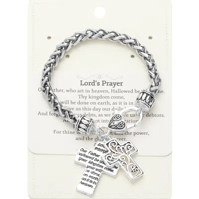 Fashnzfab Lord's Prayer Message Antique Cross Charm Bracelet In Silver