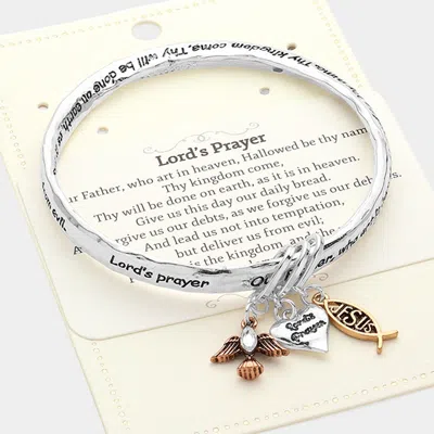 Fashnzfab Lords Prayer Message Angel Wing Heart Jesus Charm Bangle Bracelet Three Tone In Multi