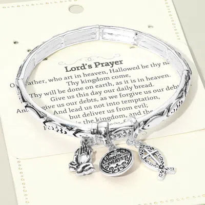 Fashnzfab Lords Prayer Message Religious Charm Stretch Bracelet In Metallic