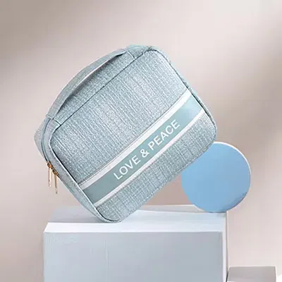 Fashnzfab Love & Peace Message Tweed Cosmetic Pouch Bag In Blue