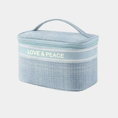 Fashnzfab Love & Peace Message Tweed Cosmetic Pouch Bag In Blue