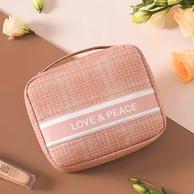 Fashnzfab Love & Peace Message Tweed Cosmetic Pouch Bag In Pink