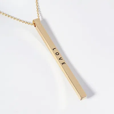 Fashnzfab Love Brass Metal Bar Pendant Necklace In Gold