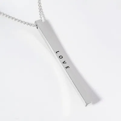 Fashnzfab Love Brass Metal Bar Pendant Necklace In Silver