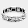 Fashnzfab Love Bubble Textured Rhinestone Stretch Bracelet Silver Burnished In Multi
