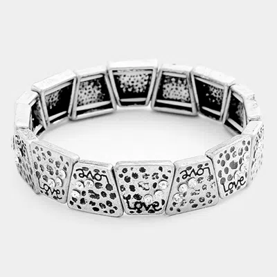 Fashnzfab Love Bubble Textured Rhinestone Stretch Bracelet Silver Burnished In Multi