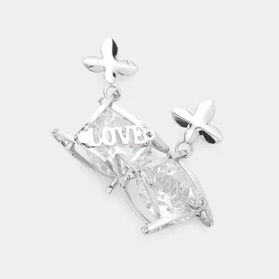 Fashnzfab Love Crystal Cubic Zirconia Cz Earrings In Metallic