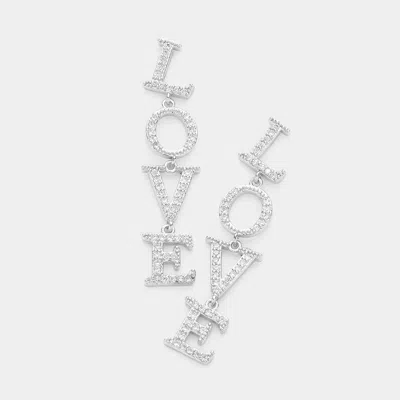 Fashnzfab Love Cz Message Link Dangle Evening Earrings - Silver In Metallic