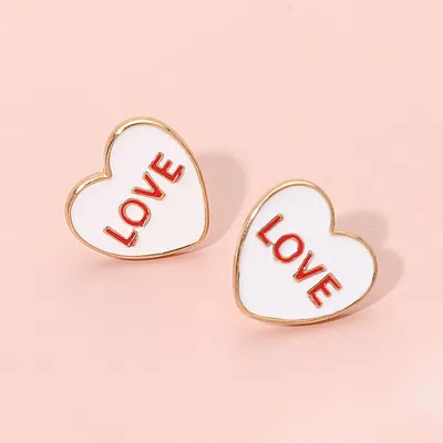 Fashnzfab Love Enamel Heart Stud Earrings In White