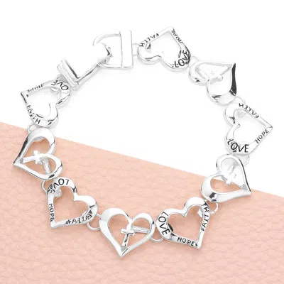 Fashnzfab Love Faith Hope Message Cross Heart Link Magnetic Bracelet Antique Silver In Multi