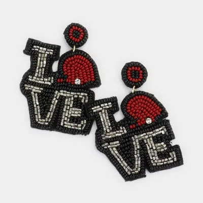 Fashnzfab Love Felt Back Seed Beaded Football Helmet Pointed Message Dangle Earrings In Black