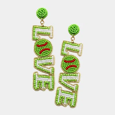 Fashnzfab Love Felt Back Seed Beaded Softball Message Dangle Earrings In Green