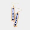 Fashnzfab Blessed Genuine Leather Bar Dangle Earrings - Blue In Blue