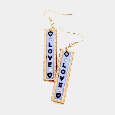FASHNZFAB LOVE GENUINE LEATHER BAR DANGLE EARRINGS - BLUE