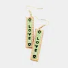 Fashnzfab Love Genuine Leather Bar Dangle Earrings - Green In Gold