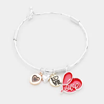 Fashnzfab Love Heart Charm Bracelet Red, Worn Silver In Multi