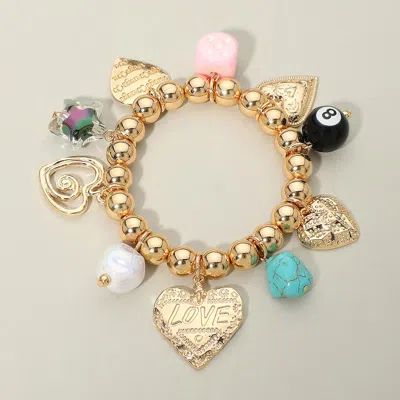 Fashnzfab Love Heart Star Charm Beaded Stretch Bracelet In Blue
