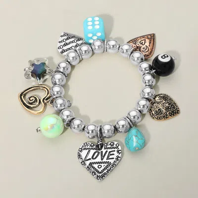 Fashnzfab Love Heart Star Charm Beaded Stretch Bracelet In Orange