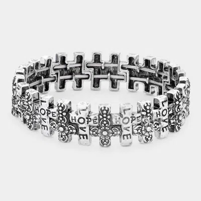 Fashnzfab Love Hope Message Metal Cross Stretch Bracelet Silver Burnished In Multi