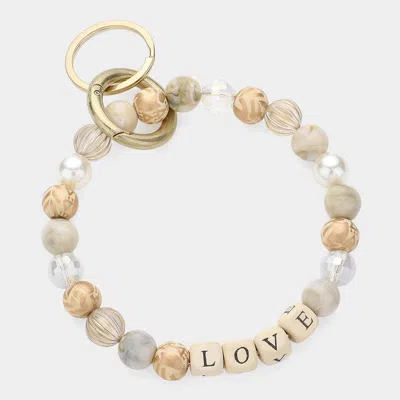 Fashnzfab Love Message Accented Pearl Beaded Keychain / Bracelet In Gold
