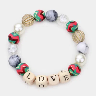 Fashnzfab Love Message Accented Pearl Beaded Stretch Bracelet Multi In Green