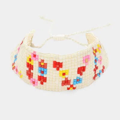 Fashnzfab Love Message Beaded Cinch Pull Tie Bracelet White In Red
