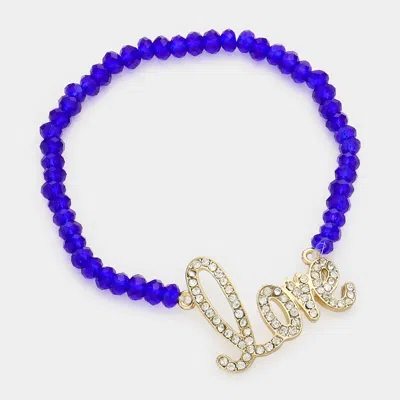 Fashnzfab Love Message Faceted Beaded Stretch Bracelet Blue