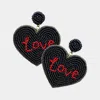 Fashnzfab Love Message Felt Back Seed Beaded Heart Dangle Earrings - Black In Black