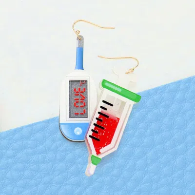 Fashnzfab Love Message Glittered Resin Thermometer Syringe Dangle Earrings In Multi