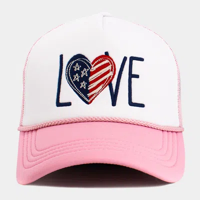 Fashnzfab Love Message Heart American Usa Flag Embroidered Mesh Back Trucker Hat In Multi