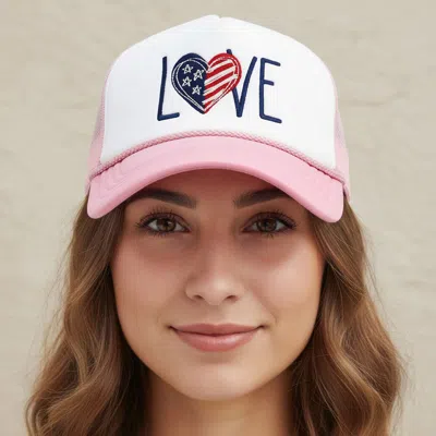Fashnzfab Love Message Heart American Usa Flag Embroidered Mesh Back Trucker Hat In Multi