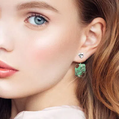 Fashnzfab Love Message Heart Ear Jacket Earrings In Green