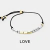 Fashnzfab Love Message Morse Code Adjustable Cinch Pull Tie Bracelet In Gold