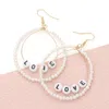 Fashnzfab Love Message Pearl Open Circle Dangle Earrings In Metallic