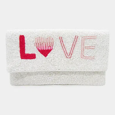 Fashnzfab Love Message Seed Beaded Clutch / Crossbody Bag In White